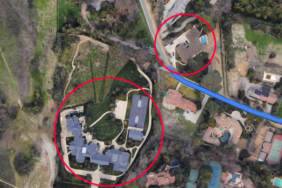 המרחק הגיאוגרפי בין הבתים (צילום: Google maps)