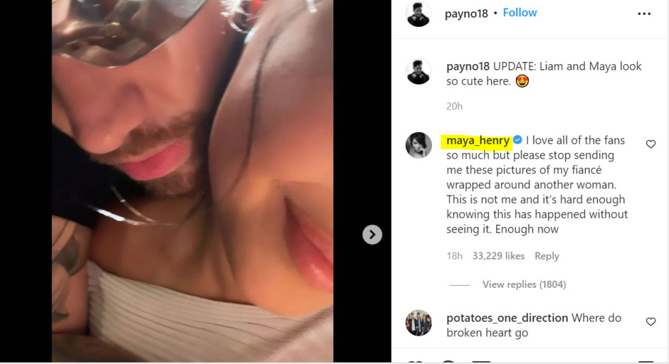 ליאם פיין ומאיה הנרי (צילום: צילום מסך אינסטגרם)