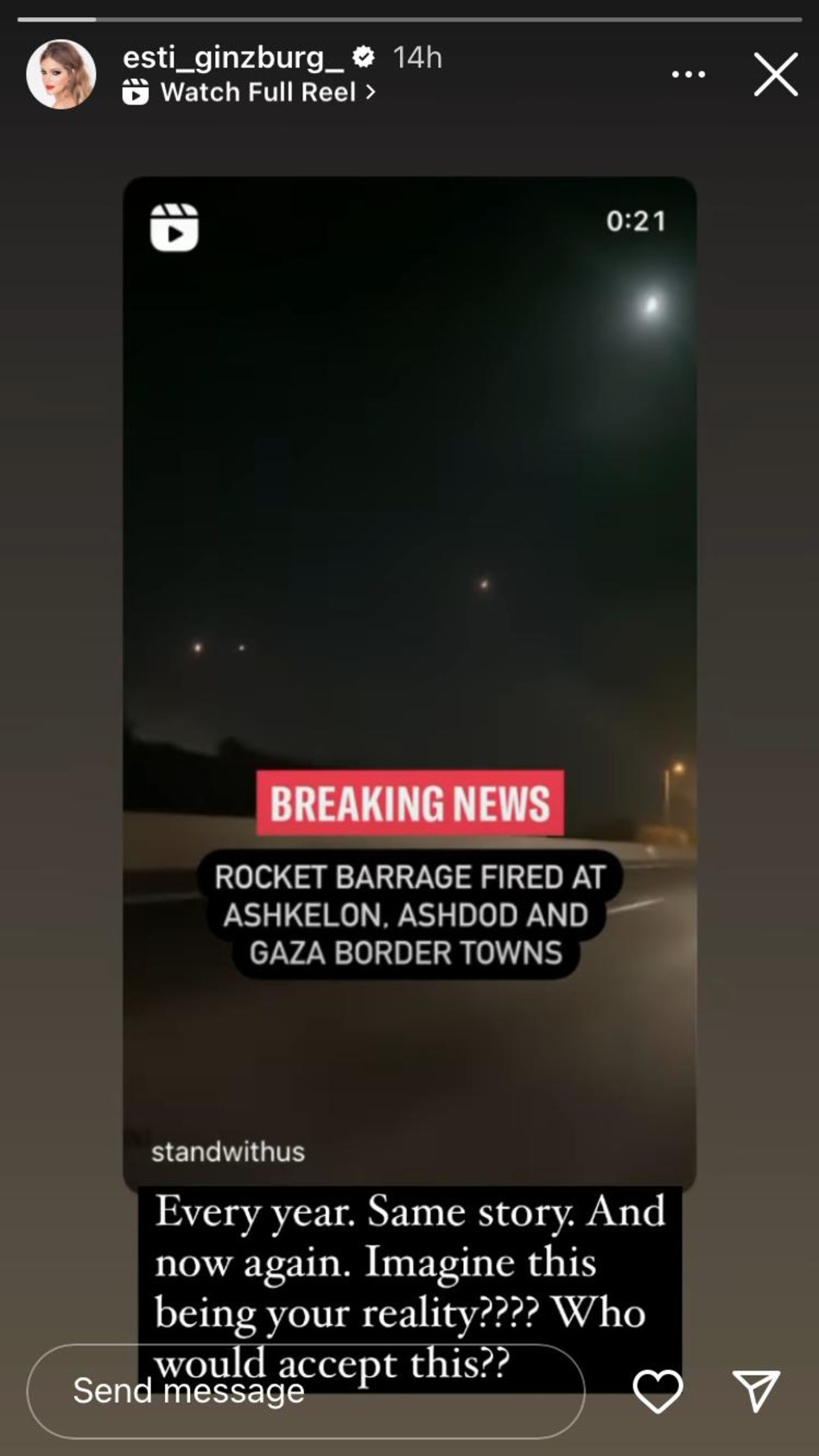 אסתי גינזבורג קמה להגנת ישראל (צילום: צילום מסך אינסטגרם)