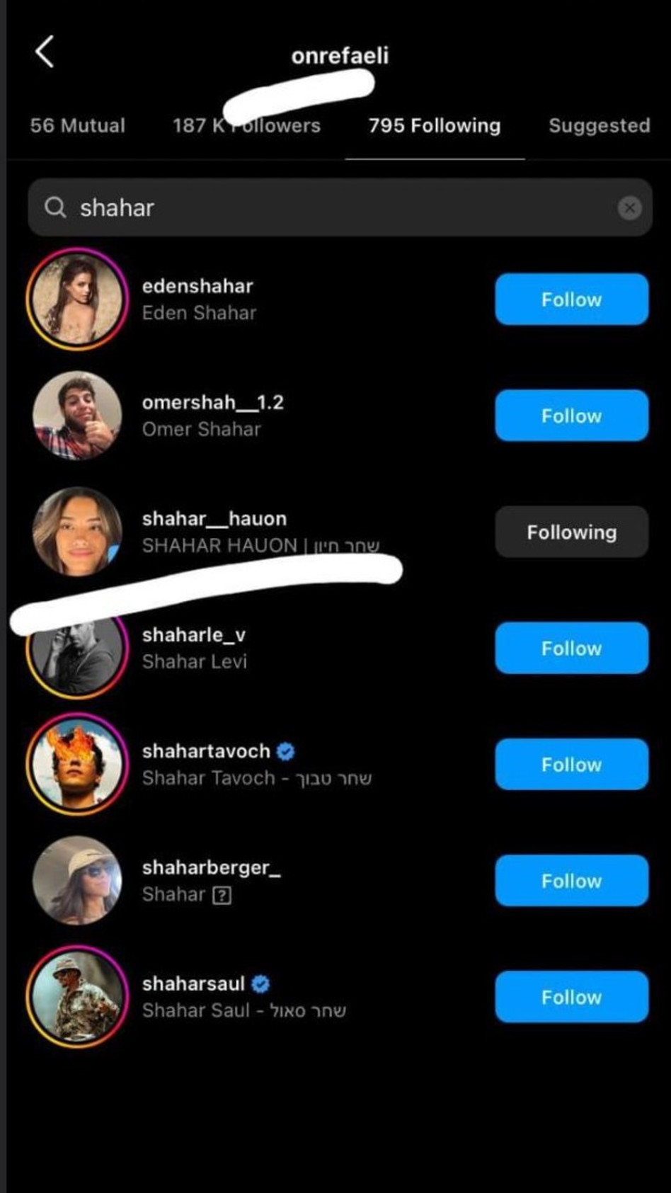 און רפאלי החזיר עוקב לשחר חיון (צילום: צילום מסך אינסטגרם)