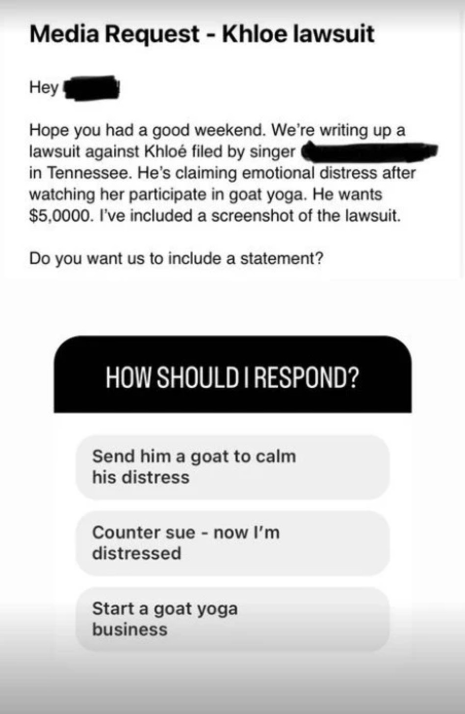 קלואי קרדשיאן נתבעה בגלל יוגה עם עיזים (צילום: צילום מסך אינסטגרם)