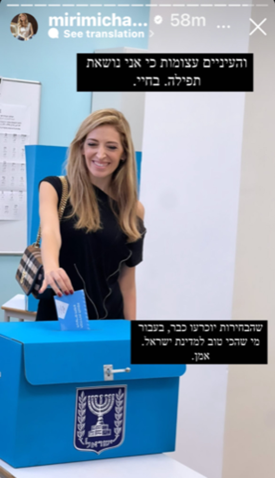 הסלבס בוחרים - מירי מיכאלי (צילום: צילום מסך אינסטגרם)