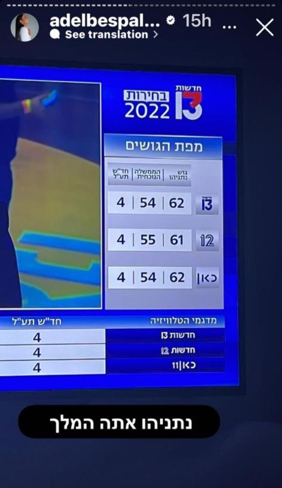 הסלבס מגיבים לתוצאות הבחירות - אדל בספלוב (צילום: צילום מסך אינסטגרם)