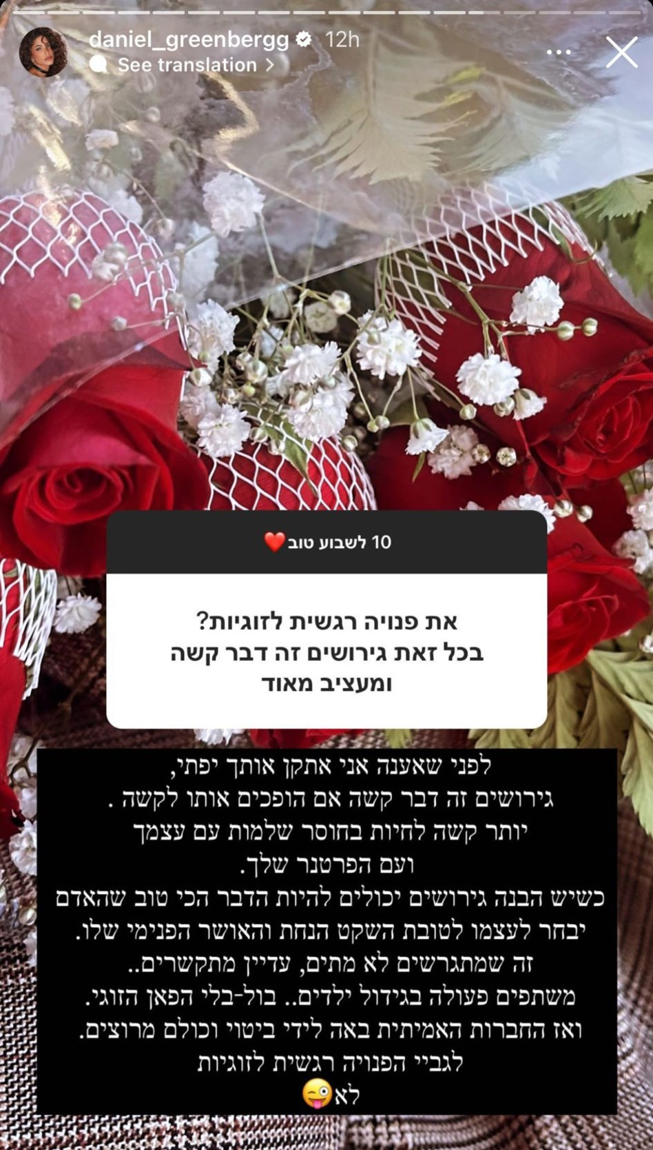 דניאל גרינברג לא פנויה לזוגיות (צילום: צילום מסך אינסטגרם)