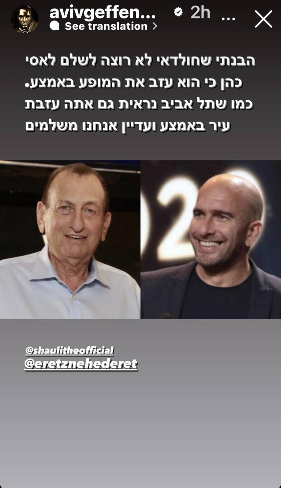 אביב גפן נגד רון חולדאי (צילום: צילום מסך אינסטגרם)