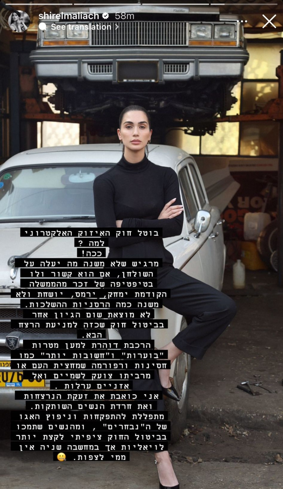 שיר אלמליח נגד ''חוק האיזוק האלקטרוני'' (צילום: צילום מסך אינסטגרם)