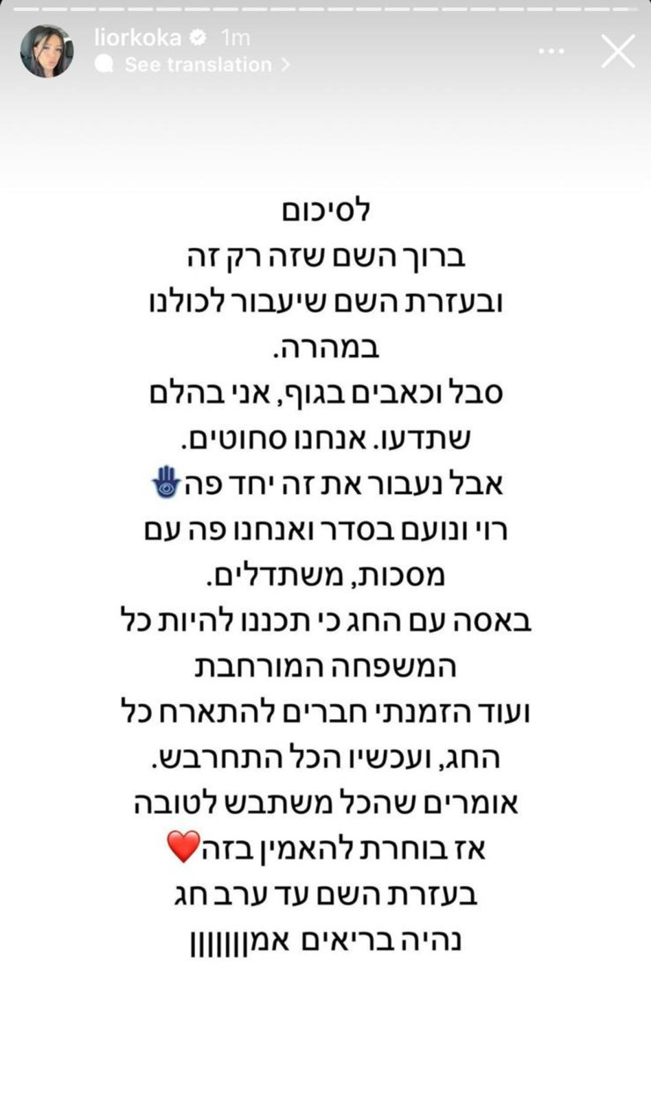 ליאור קוקה על ליל הסדר שהשתבש  (צילום: צילום מסך אינסטגרם)