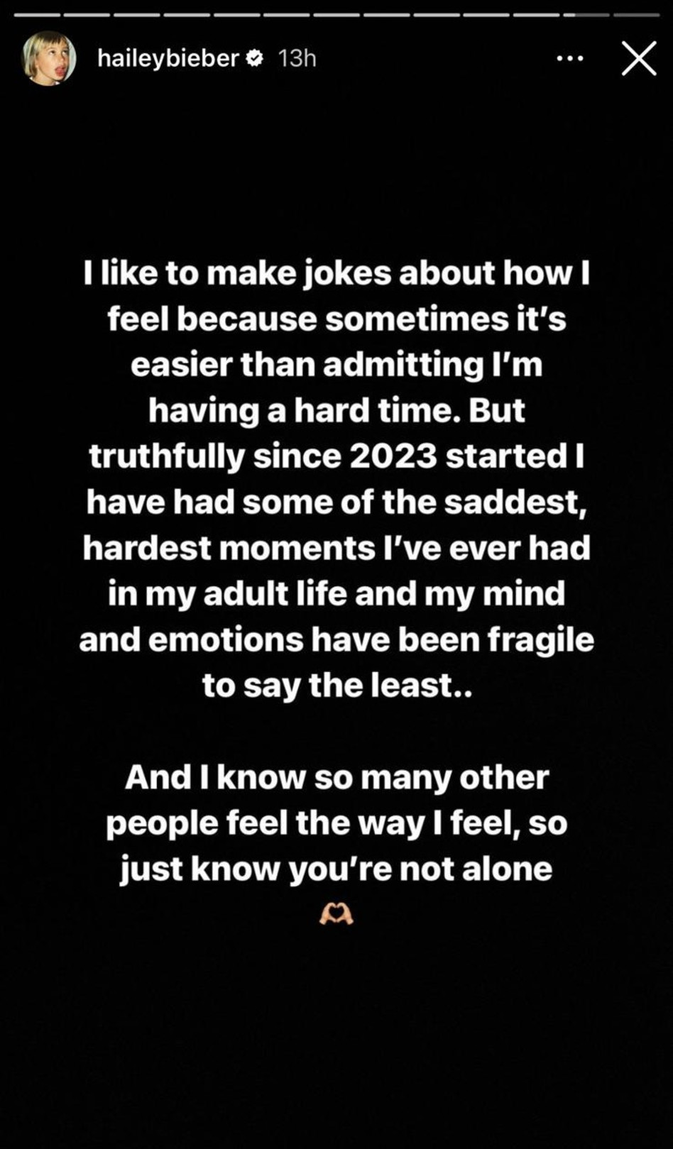 היילי ביבר על התקופה הקשה שעברה (צילום: צילום מסך אינסטגרם)