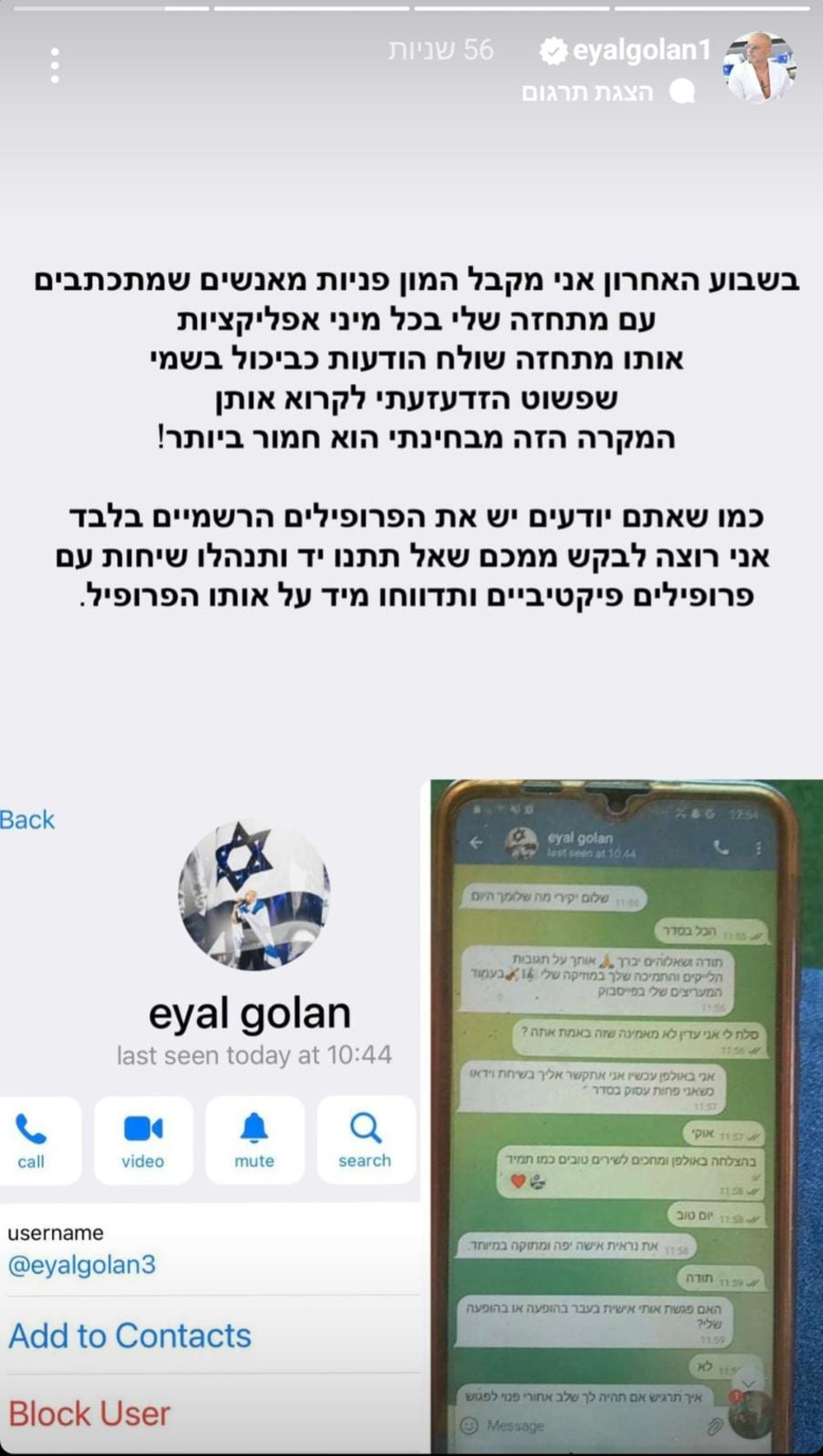 לאייל גולן יש מתחזה (צילום: צילום מסך אינסטגרם)