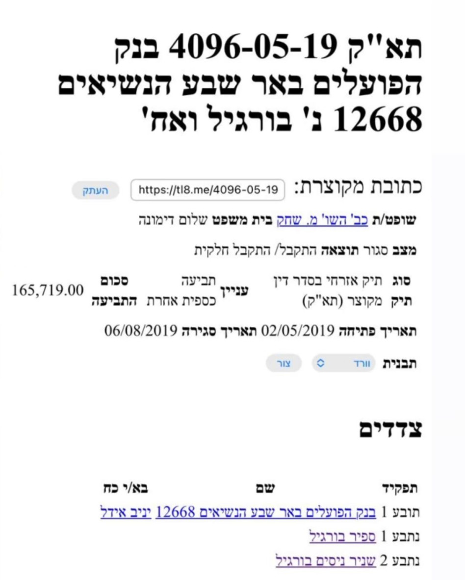 כתב התביעה נגד ספיר ושניר בורגיל (צילום: צילום מסך תולעת המשפט)