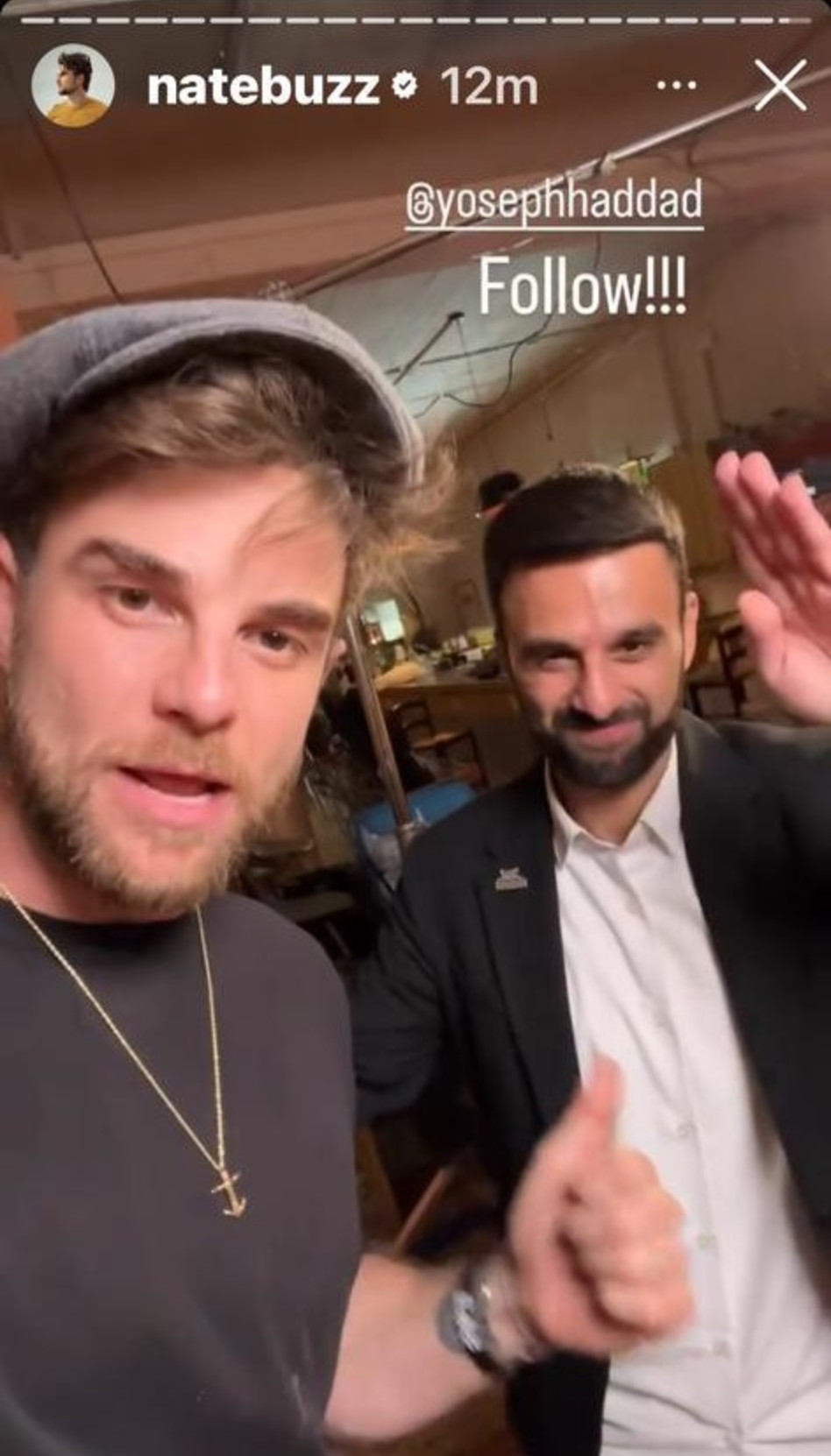 השחקן נת'ניאל בוזוליק ויוסף חדאד (צילום: צילום מסך אינסטגרם)