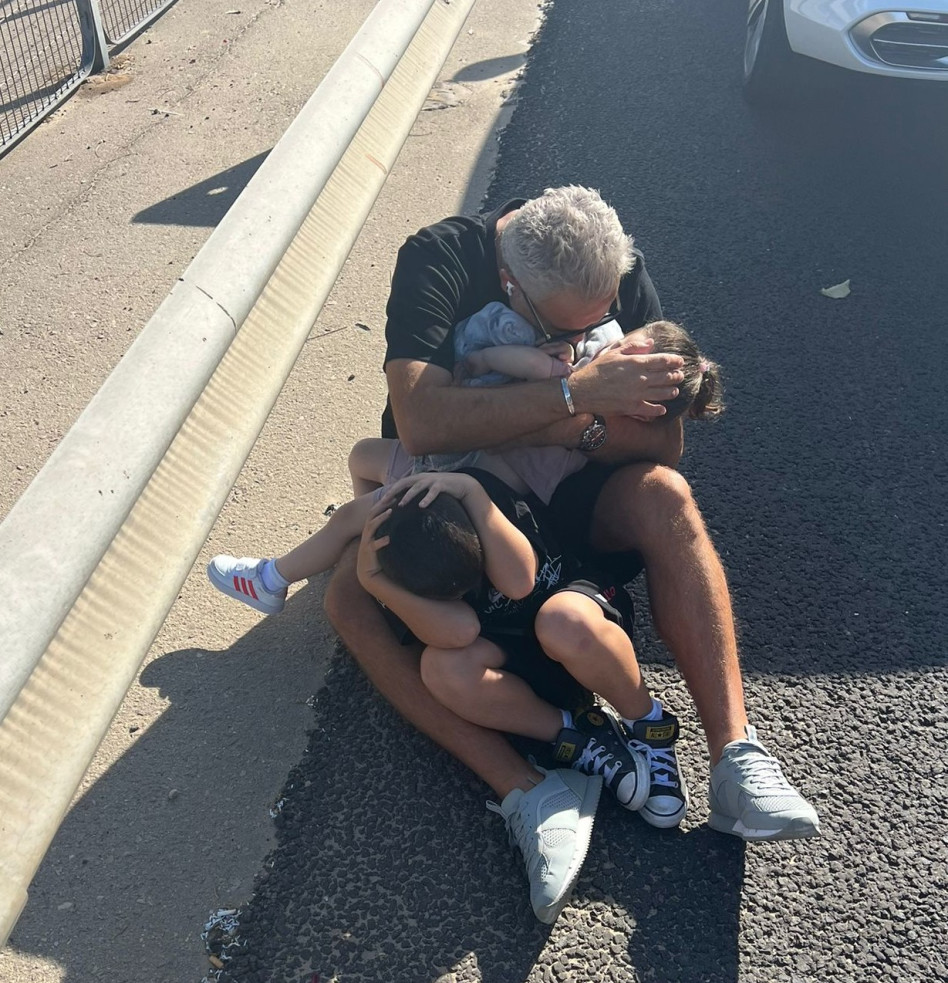קובי פרץ וילדיו בזמן האזעקה (צילום: אינסטגרם)