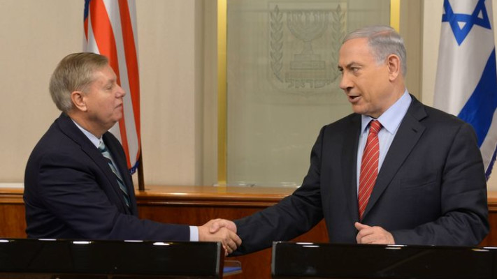 מתערב בבחירות למען ידידו. לינדזי גרהאם ונתניהו, צילום: עמוס בן גרשום, לע&quot;מ