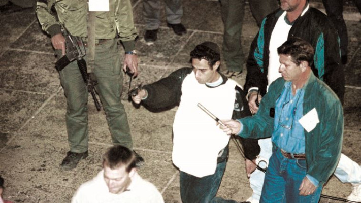 יגאל עמיר בשחזור רצח רבין. צילום: נעם וינד