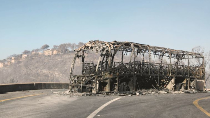 אוטובוס הצוערים שנהרגו באסון הכרמל. צילום: אלכס רוזקובסקי