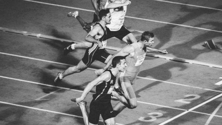 גמר 100 מטרים גברים באליפות ישראל באתלטיקה. צילום: אסף קליגר