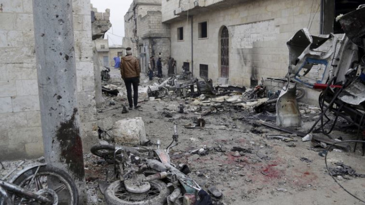 הפצצה רוסית בעיירה מערת א-נועמאן בסוריה ב-12 בינואר. צילום: רויטרס