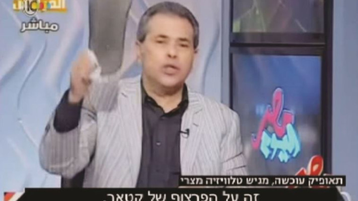 &ldquo;הכפכף הזה בפרצופן של חמאס, קטאר וטורקיה&quot;. עוכאשה בשידור במהלך צוק איתן. צילום מסך