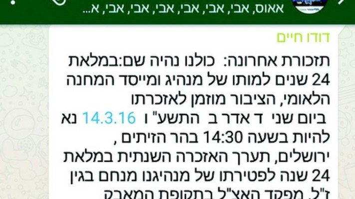 חלק מההודעה בקבוצת הוואטסאפ של הליכוד