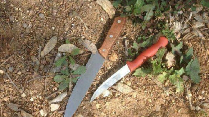סכינים שנתפסו בשער בנימין. צילום: דיווח ראשוני