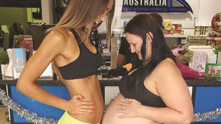 שתיהן בחודש השמיני להריונן. תמונת האינסטגרם  שהפכה ויראלית. צילום מסך מתוך טוויטר