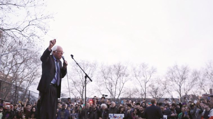 ברני סנדרס באירוע בחירות בברונקס. צילום: רויטרס