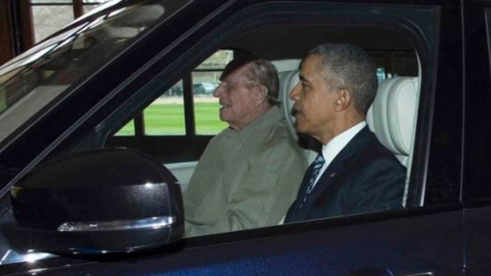 הנסיך פיליפ עם ברק אובמה בביקורו בארמון קנזינגטון