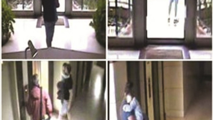 ניסים חדאד והתינוק כפי שנקלטו במצלמות האבטחה בבניין. צילום: באדיבות פוסטה