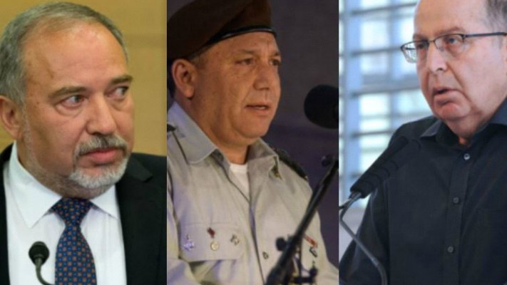 משה יעלון, גדי איזנקוט ואביגדור ליברמן. צילומים: אבשלום ששוני,אריאל חרמוני,דובר צה"ל