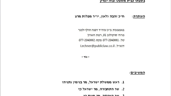 העתירה שהגישה גלאון. צילום מסך