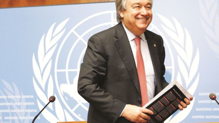 אנטוניו גוטרש. הסיסמה של טראמפ מהדהדת כקריאת תיגר. צילום: רויטרס