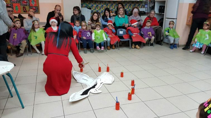 הילדים מחופשים מצד אחד לסנטה קלאוס ומצד שני לנרות חנוכה. צילום: עמותת &quot;יד ביד&quot;