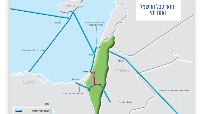 מפה של תוואי כבל החשמל התת ימי