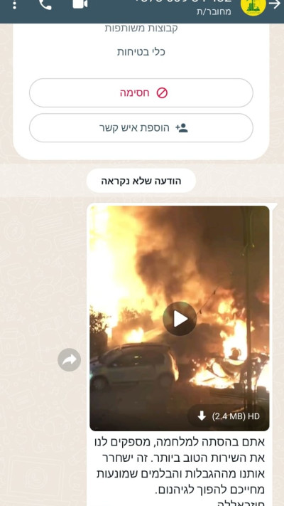 ההודעות שנשלחו מהחיזבאללה (צילום: צילום מסך)