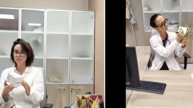 הרופאה ד"ר ריטה סגנטיני והאחות ג'וליה קצ'צ'י זורקות תרופות של "טבע" לפח (צילום: רשתות חברתיות)