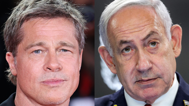 בנימין נתניהו (ימין), בראד פיט (שמאל) (צילום: gettyimages)
