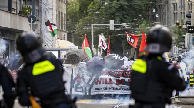 הפגנה פרו-פלסטינית בציריך (צילום: צילום מסך לפי סעיף 27א)