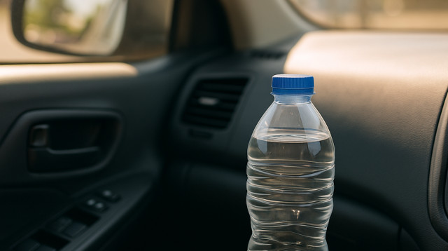 בקבוק מים בתוך הרכב (צילום: OpenAI)