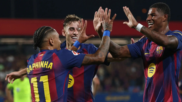 ראפיניה, פרמין לופס, מרכוס רשפורד, שחקני ברצלונה (צילום: GettyImages)