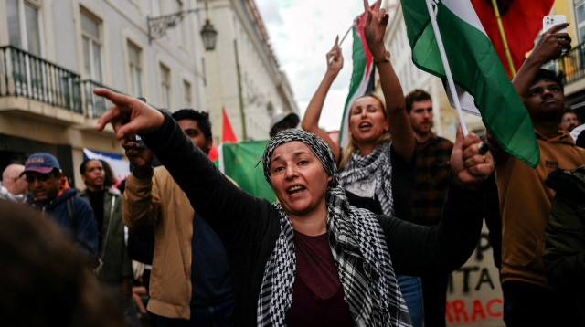 הפגנה פרו פלסטינית בליסבון, פורטוגל (צילום: רויטרס)