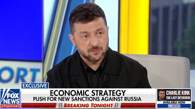 נשיא אוקראינה וולודימיר זלנסקי בריאיון לפוקס ניוז (צילום: צילום מסך פוקס ניוז)