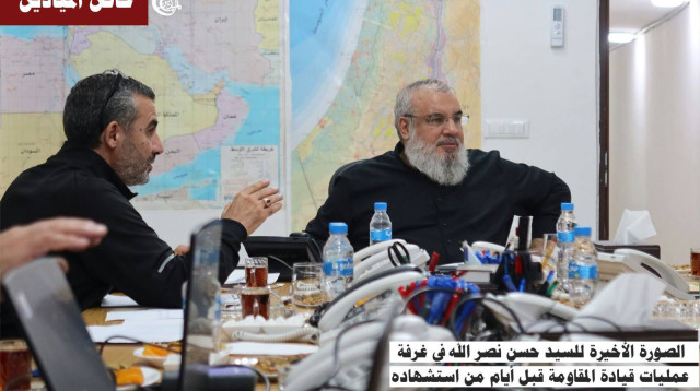 תמונתו האחרונה של מזכ"ל חיזבאללה חסן נסראללה לפני חיסולו (צילום: רשתות ערביות)