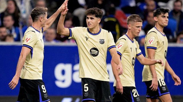 שחקני ברצלונה חוגגים (צילום: Soccrates Images)