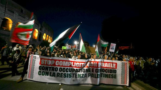 מחאה פרו פלסטינית באיטליה (צילום: FILIPPO MONTEFORTE / Contributor)