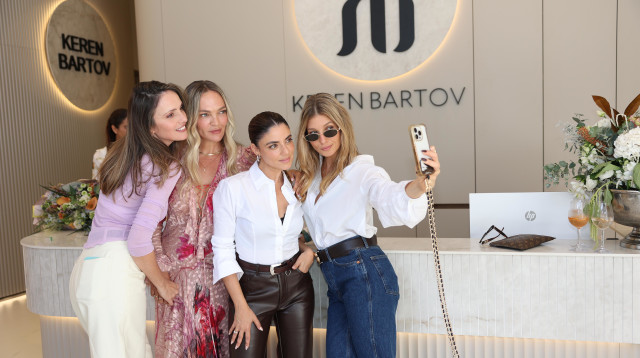 מלי לוי, שירי מימון ועדי הימלבלוי בהשקת הקליניקה של קרן בר טוב (צילום: אור גפן)