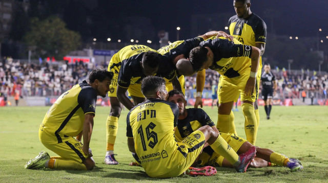 שחקני בית"ר ירושלים חוגגים (צילום: מאור אלקסלסי)