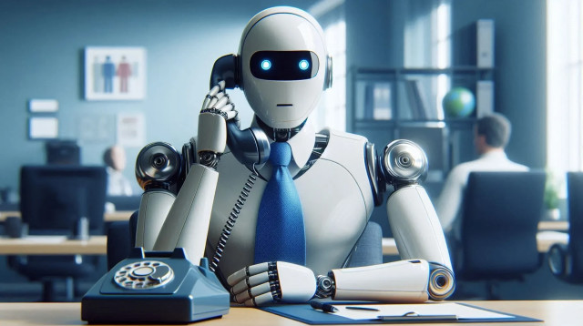 רובוט בשיחת טלפון (צילום: AI)