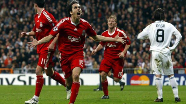 יוסי בניון חוגג שער היסטורי במדי ליברפול נגד ריאל מדריד בברנבאו (צילום: PAUL ELLIS)