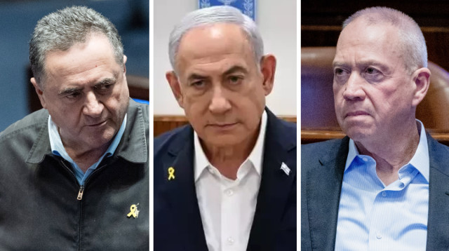 יואב גלנט, בנימין נתניהו, ישראל כ"ץ (צילום: חיים גולדברג,אבי אוחיון, לעמ)