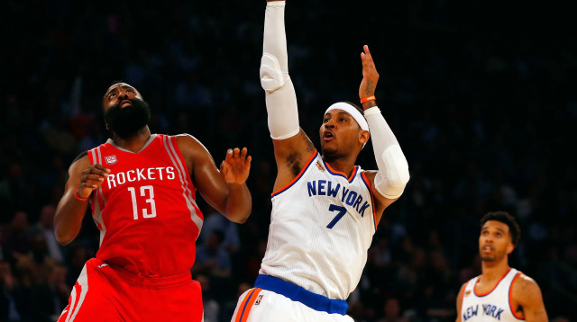 כרמלו אנתוני, ניו יורק ניקס לצד ג'יימס הארדן, יוסטון רוקטס (צילום: GettyImages)